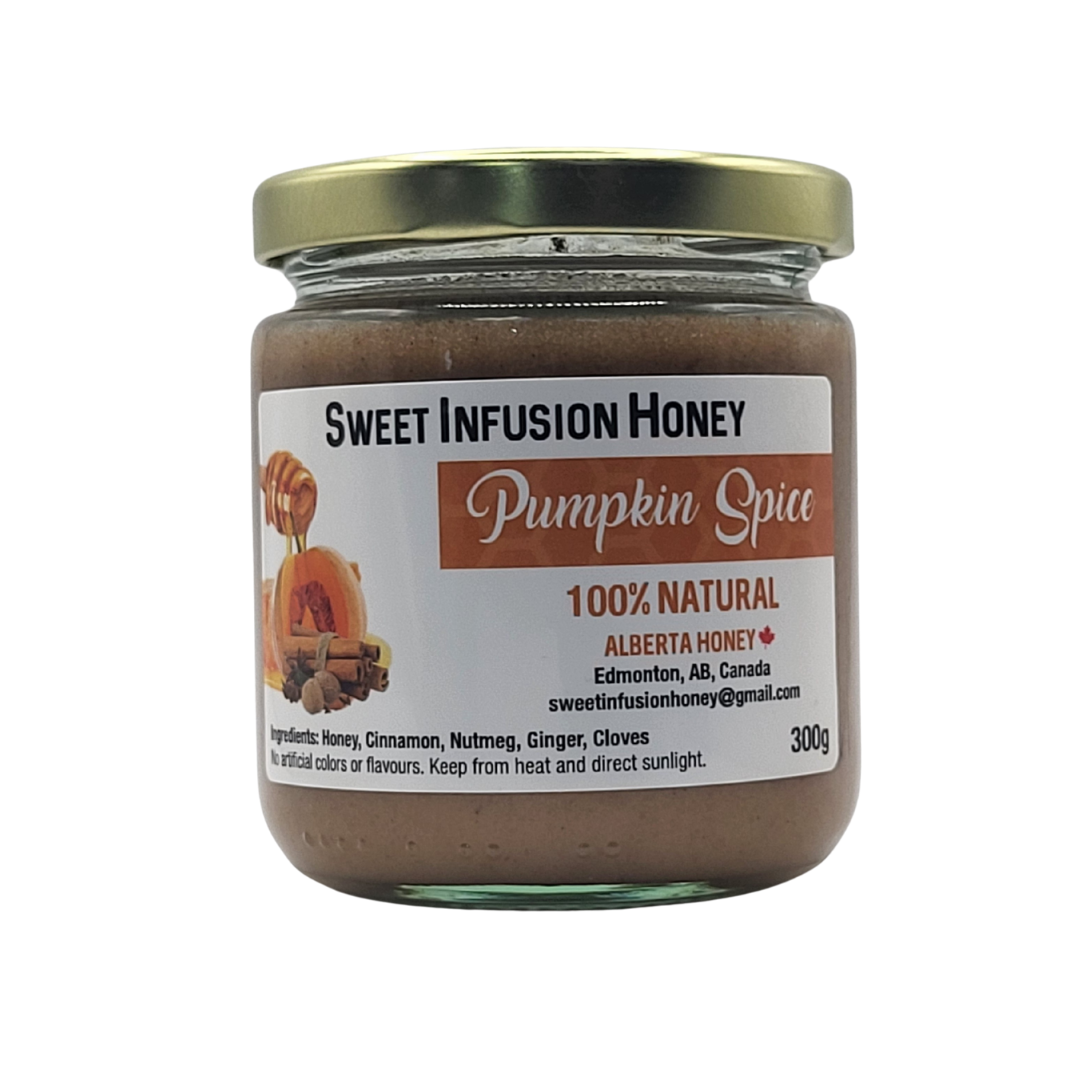 Jar of Sweet Infusion Honey Pumpkin Spice on a white background