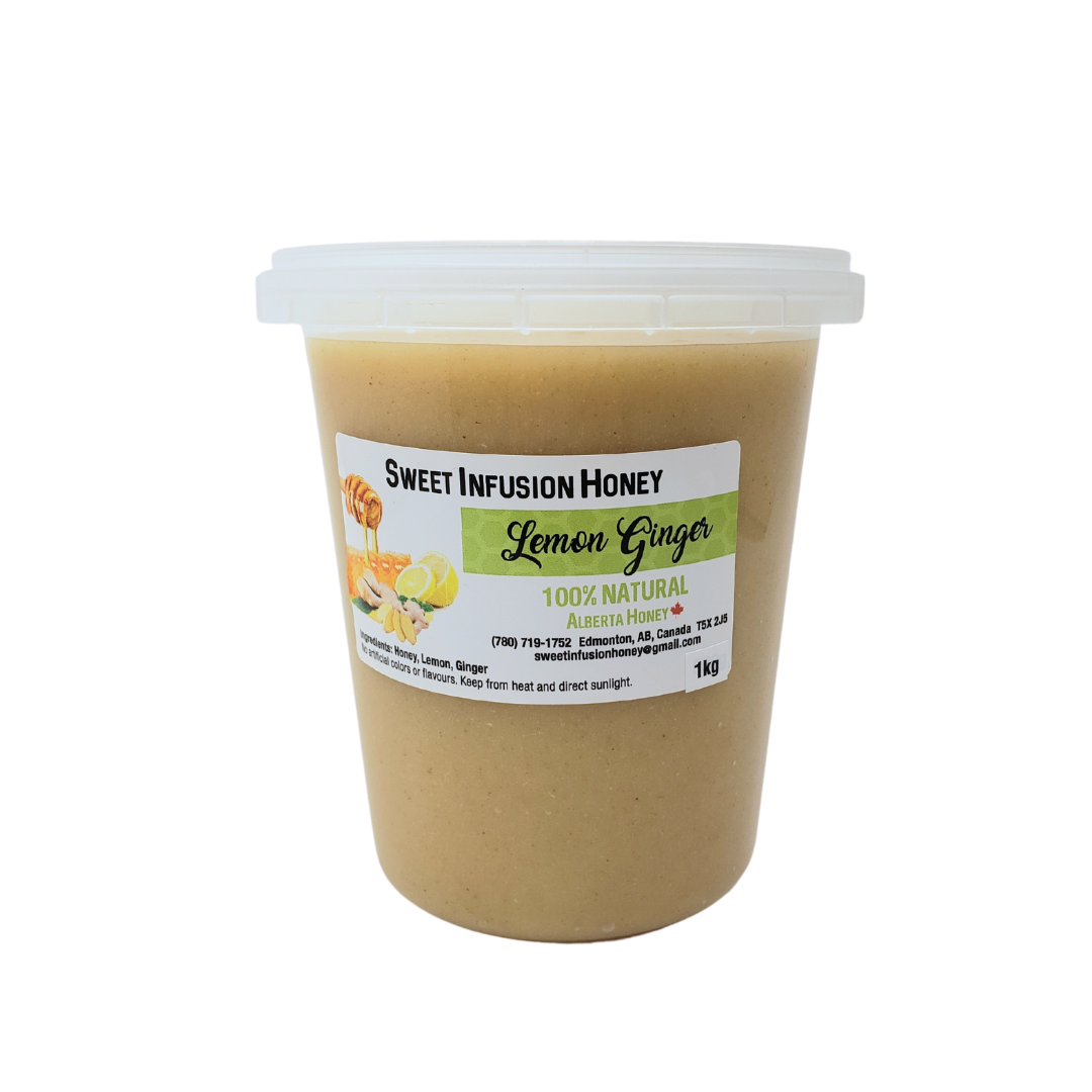Container of Sweet Infusion Honey Lemon Ginger on a white background