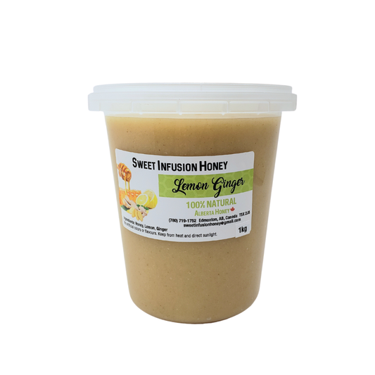 Container of Sweet Infusion Honey Lemon Ginger on a white background